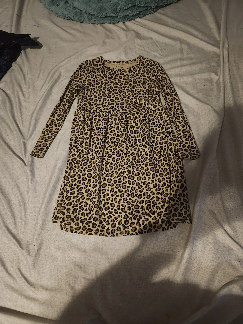 Girls' Leopard Print Long-Sleeve Dress - Tan
